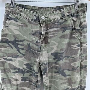 Jeans Womens Green Camouflage Denim Mid Rise Straight Leg Cargo Pocket Outdoor